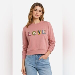 Endless Rose Beaded LOVE Sweatshirt Pink Embellished Pullover Size Large Novelty